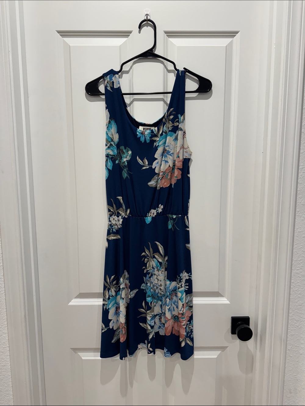 Sleeveless Navy Floral Midi Dress
